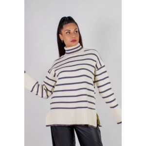 Джемпер женский №2918 акрил (последний размер) молочный-темно-серая полоса 44-52 Джемпер женский №2918 акрил (последний размер) молочный-темно-серая полоса 44-52