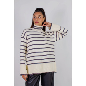 Джемпер женский №2918 акрил (последний размер) молочный-темно-серая полоса 44-52 Джемпер женский №2918 акрил (последний размер) молочный-темно-серая полоса 44-52