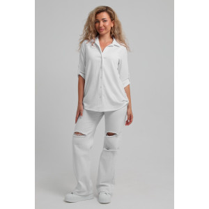 Рубашка женская №36963 жатка (последний размер) белый 50,52,58 Рубашка женская №36963 жатка (последний размер) белый 50,52,58