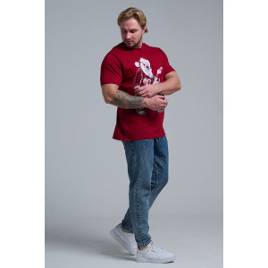 Футболка унисекс светящаяся №8581 кулирка (последний размер) бордо Дмороз с гитарой 52,56