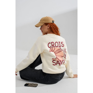 Свитшот женский №8572 футер 3-х нитка с начесом (последний размер) молочный-круассан 42