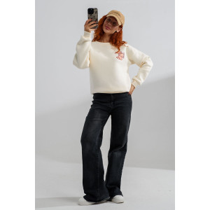 Свитшот женский №8572 футер 3-х нитка с начесом (последний размер) молочный-круассан 42