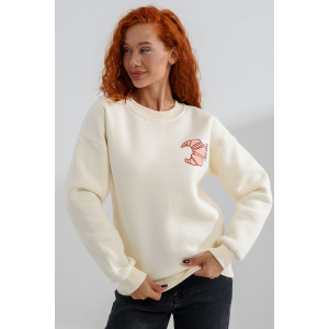 Свитшот женский №8572 футер 3-х нитка с начесом (последний размер) молочный-круассан 42