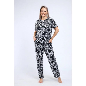 Пижама женская №18115 кулирка (р-ры: 44-54) абстрактные розы Пижама женская №18115 кулирка (р-ры: 44-54) абстрактные розы