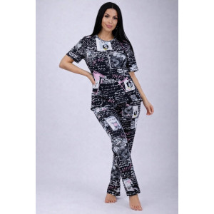 Пижама женская №18115 кулирка (р-ры: 44-54) черно-белые портреты Пижама женская №18115 кулирка (р-ры: 44-54) черно-белые портреты