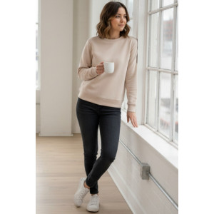 Лонгслив женский №1065 футер 3-х нитка с начёсом (р-ры: XS-XL) бежевый Лонгслив женский №1065 футер 3-х нитка с начёсом (р-ры: XS-XL) бежевый