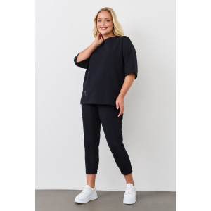 Костюм двойка женский "Рейв-3" футер 2-х нитка с лайкрой (р-ры: 46-58) черный