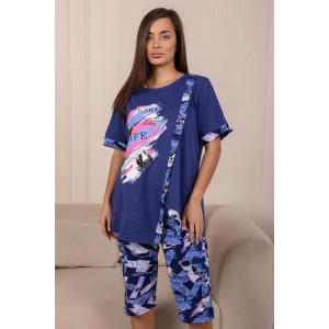 Костюм двойка женский 2145/1 кулирка (р-ры: 50-64) синий