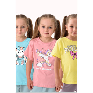 Футболка детская 2359-К "Набор-1" кулирка (р-ры: 80-110) желтый, розовый, голубой - набор 3 шт