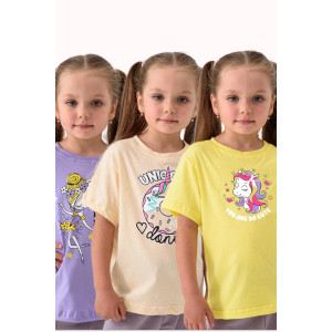 Футболка детская 2359-К "Набор-2" кулирка (р-ры: 80-110) фиолетовый, бежевый, желтый - набор 3 шт