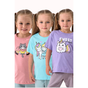 Футболка детская 2359-К "Набор-3" кулирка (р-ры: 80-110) голубой, фиолетовый, розовый - набор 3 шт