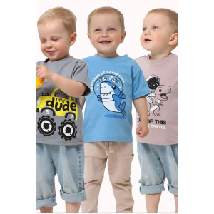 Футболка детская 2357-К "Набор-1" кулирка (р-ры: 80-110) голубой, бежевый, серый - набор 3 шт