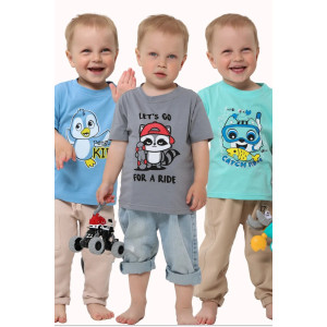 Футболка детская 2357-К "Набор-2" кулирка (р-ры: 80-110) бирюза, серый, голубой - набор 3 шт