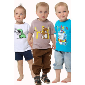 Футболка детская 2357-К "Набор-3" кулирка (р-ры: 80-110) белый, какао, ярко-голубой - набор 3 шт