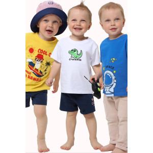 Футболка детская 2357-К "Набор-4" кулирка (р-ры: 80-110) желтый, белый, синий - набор 3 шт