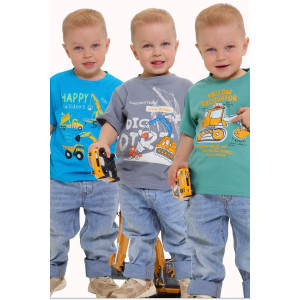 Футболка детская 2357-К "Набор-5" кулирка (р-ры: 80-110) серый, ярко-голубой, зеленый - набор 3 шт