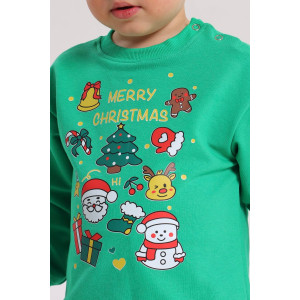 Свитшот детский 2378-Фут "Футер" футер 2-х нитка (р-ры: 80-110) Новый Год зеленый
