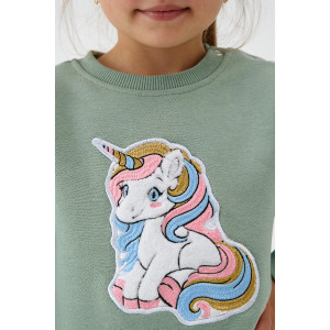 Свитшот детский 2392-Фут "Футер" футер 3-х нитка с начёсом (р-ры: 80-110) единорог зеленый