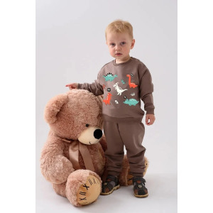 Костюм двойка детский 2376-Фут "Футер" футер 2-х нитка (р-ры: 80-110) динозавр коричневый