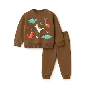 Костюм двойка детский 2376-Фут "Футер" футер 2-х нитка (р-ры: 80-110) динозавр коричневый