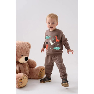 Костюм двойка детский 2376-Фут "Футер" футер 2-х нитка (р-ры: 80-110) динозавр коричневый