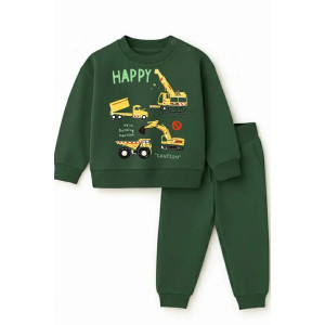Костюм двойка детский 2376-Фут "Футер" футер 2-х нитка (р-ры: 80-110) трактор зеленый