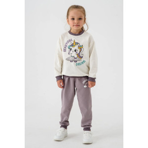 Костюм двойка детский 2377-Фут "Футер" футер 2-х нитка (р-ры: 80-110) единорог сухая роза