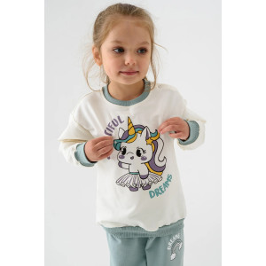 Костюм двойка детский 2377-Фут "Футер" футер 2-х нитка (р-ры: 80-110) единорог ментол