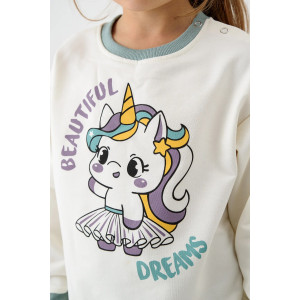 Костюм двойка детский 2377-Фут "Футер" футер 2-х нитка (р-ры: 80-110) единорог ментол