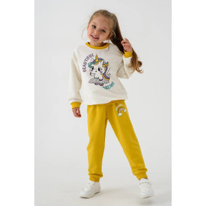 Костюм двойка детский 2377-Фут "Футер" футер 2-х нитка (р-ры: 80-110) единорог желтый