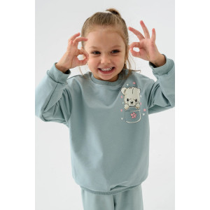 Костюм двойка детский 2377-Фут "Футер" футер 2-х нитка (р-ры: 80-110) мишка ментол