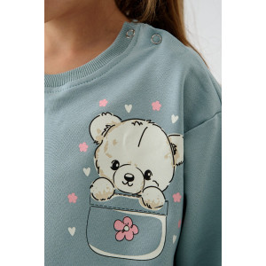 Костюм двойка детский 2377-Фут "Футер" футер 2-х нитка (р-ры: 80-110) мишка ментол