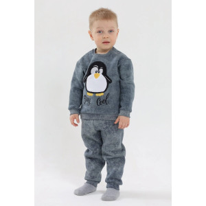 Костюм двойка детский 2399-Фут "Футер" футер 3-х нитка с начёсом (р-ры: 80-110) пингвин темно-зеленый