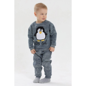 Костюм двойка детский 2399-Фут "Футер" футер 3-х нитка с начёсом (р-ры: 80-110) пингвин темно-зеленый