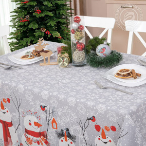 Скатерть из рогожки "Снеговики" (последний размер) 260х145 Скатерть из рогожки "Снеговики" (последний размер) 260х145