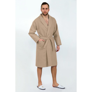 Халат унисекс запашной с воротником вафельное полотно (последний размер) бежевый 48-50, 56-60