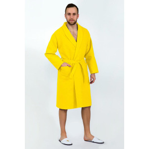 Халат унисекс запашной с воротником вафельное полотно (последний размер) желтый 56-60