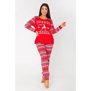 Костюм двойка женский НГ-01 "Лапландия" кулирка (последний размер) красный 48