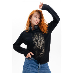 Лонгслив женский №8513 кулирка с лайкрой (последний размер) черный-леопард 66 Лонгслив женский №8513 кулирка с лайкрой (последний размер) черный-леопард 66
