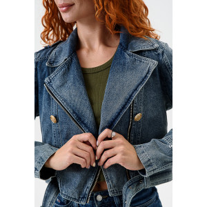 Куртка женская №28037 джинс с полиэстером (последний размер) синий 44 Куртка женская №28037 джинс с полиэстером (последний размер) синий 44