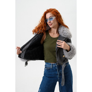 Куртка женская №28037 джинс с полиэстером (последний размер) черный 46 Куртка женская №28037 джинс с полиэстером (последний размер) черный 46