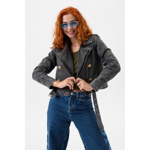 Куртка женская №28037 джинс с полиэстером (последний размер) черный 46 Куртка женская №28037 джинс с полиэстером (последний размер) черный 46