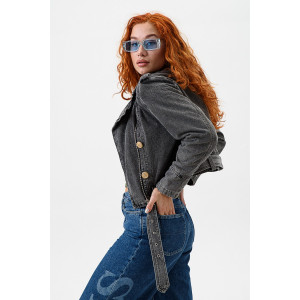 Куртка женская №28037 джинс с полиэстером (последний размер) черный 46 Куртка женская №28037 джинс с полиэстером (последний размер) черный 46