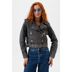 Куртка женская №28037 джинс с полиэстером (последний размер) черный 46 Куртка женская №28037 джинс с полиэстером (последний размер) черный 46