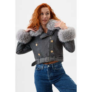 Куртка женская №28037 джинс с полиэстером (последний размер) черный 46 Куртка женская №28037 джинс с полиэстером (последний размер) черный 46