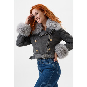 Куртка женская №28037 джинс с полиэстером (последний размер) черный 46 Куртка женская №28037 джинс с полиэстером (последний размер) черный 46