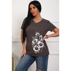 Футболка женская №29540 кулирка (р-ры: 50-60) коричневый Футболка женская №29540 кулирка (р-ры: 50-60) коричневый