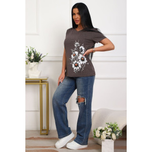 Футболка женская №29540 кулирка (р-ры: 50-60) коричневый Футболка женская №29540 кулирка (р-ры: 50-60) коричневый