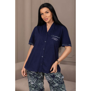 Костюм двойка женский 2161/1 кулирка (р-ры: 50-60) синий-зеленый