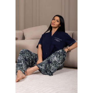 Костюм двойка женский 2161/1 кулирка (р-ры: 50-60) синий-зеленый